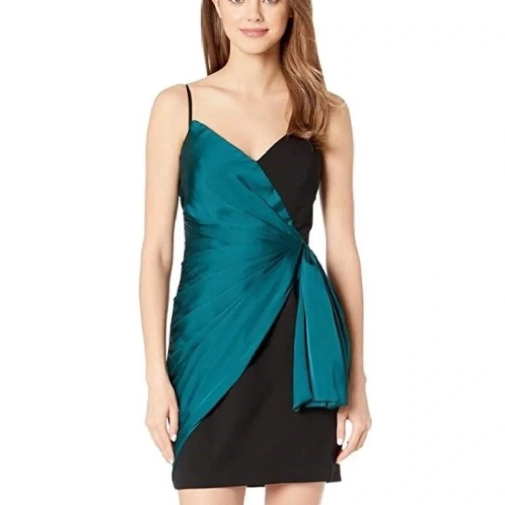JillJillStewart wrapped two-tone black teal mini cocktail dress 41261